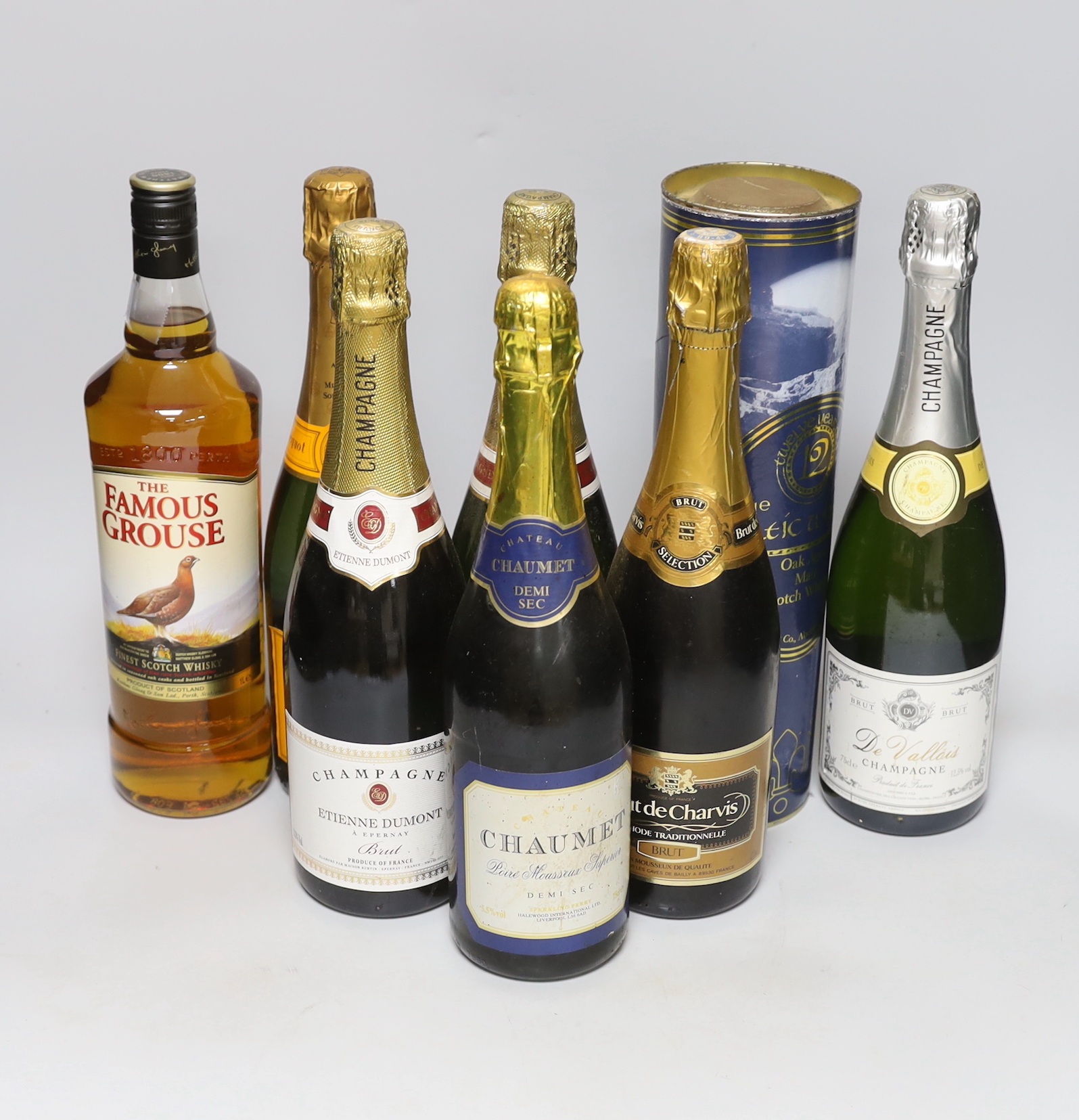 Two bottles of whisky and six bottles of champagne